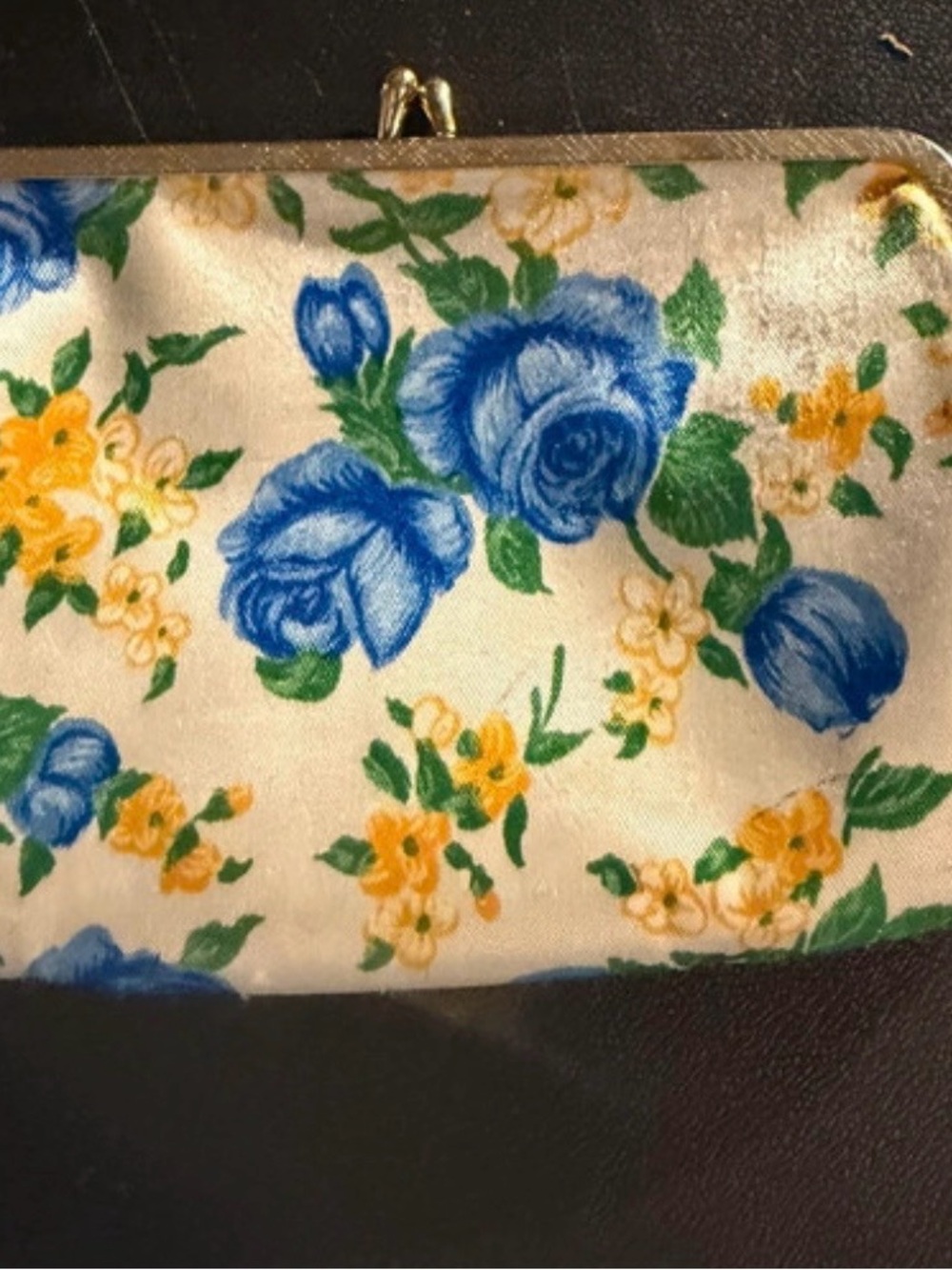 Vintage Floral Satin Kiss-Lock coin purse - Blue & Yellow